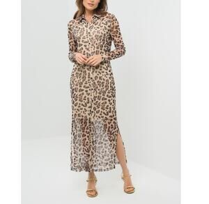 ANATOMIE Colette Leopard Print Mesh Overlay Maxi Dress (S)